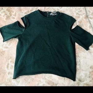 Forest green cropped shirt with cut out sleeves